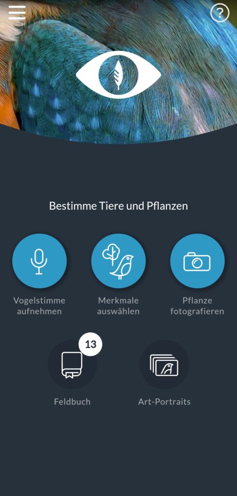 Screenshot des Startbildschirms der App Naturblick